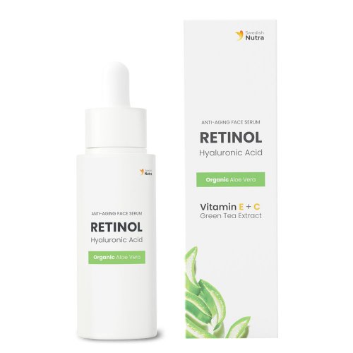 Anti-aging arcápoló szérum retinollal, hialuronnal és növényi kollagénnel, Swedish Nutra, 50 ml