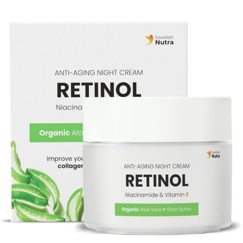 Anti-aging éjszakai krém retinollal, niacinamiddal, növényi olajokkal és vegán kollagénnel, Swedish Nutra, 50 ml
