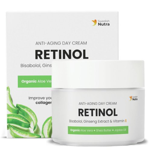 Anti-aging nappali krém retinollal, hialuronnal és növényi kollagénnel, Swedish Nutra, 50 ml